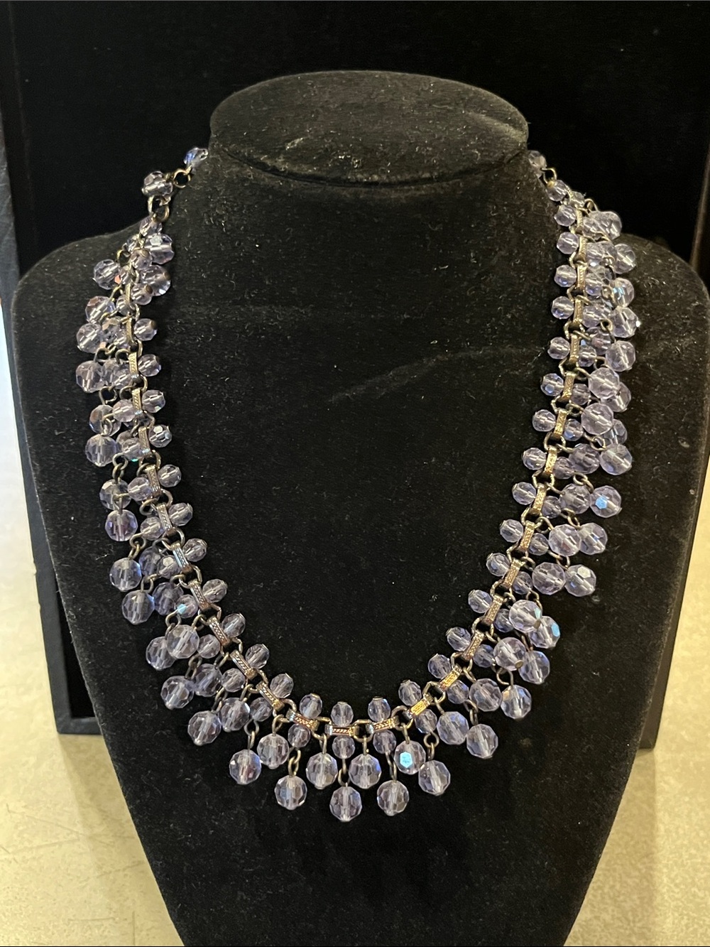 Vintage Lavender Bead Fringe Necklace